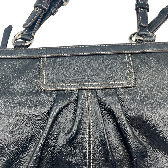 Coach Pleated Gallery Buckled Strap Leather Tote Hand Shoulder Bag Blue - Picture 2 of 8